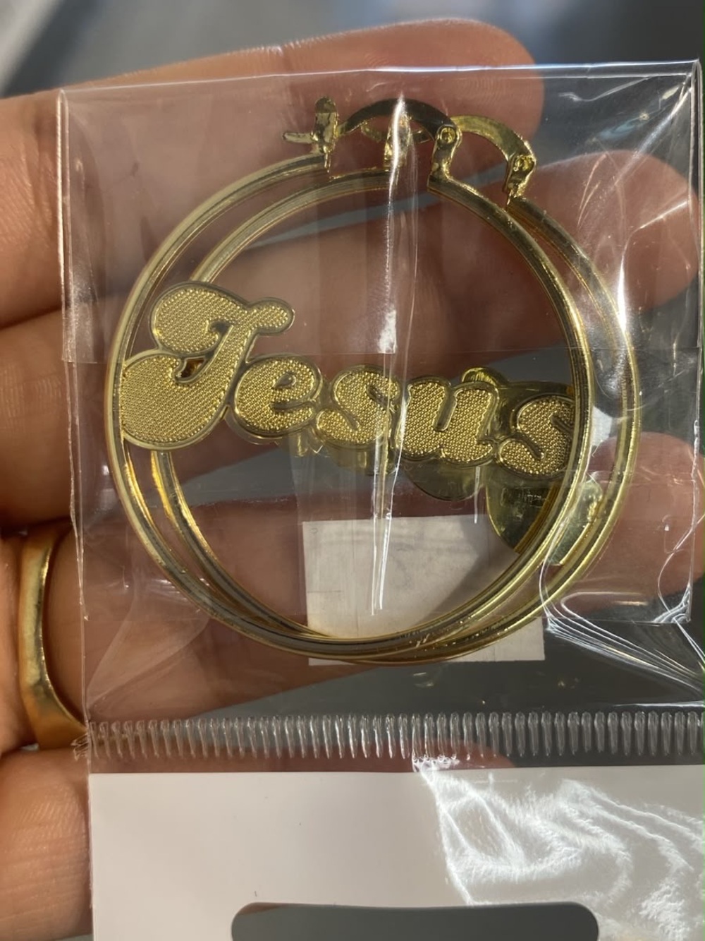 Gold "Jesus" Hoop Earrings - Women Accessories